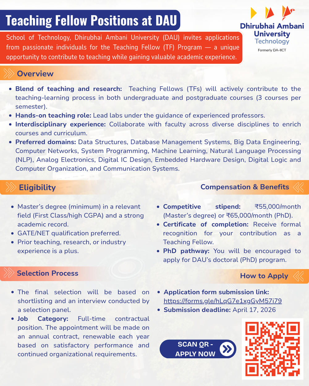 Teaching Fellow Positions Open at DAU