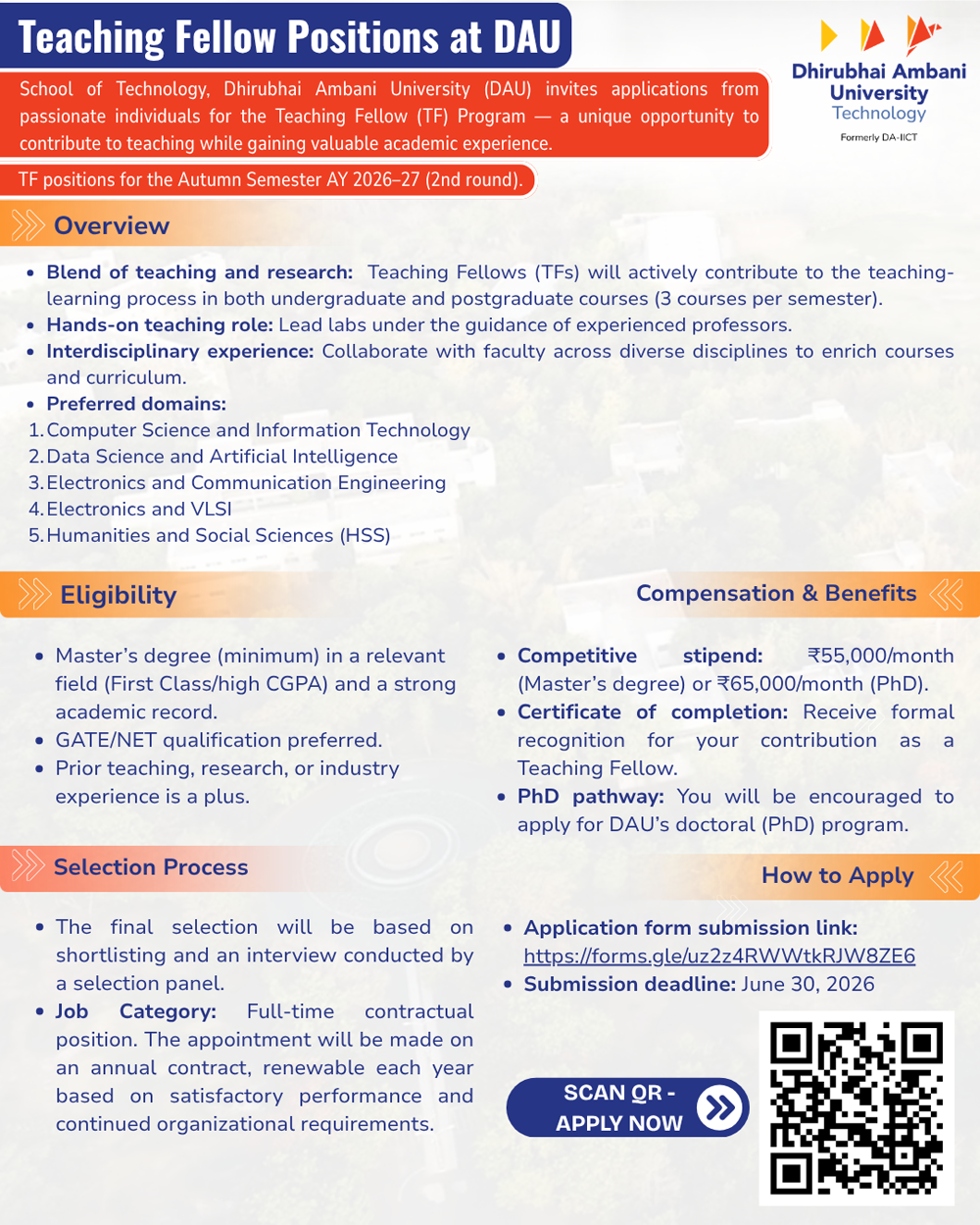 Teaching Fellow Positions Open at DAU